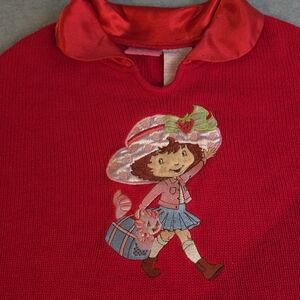 Vintage Strawberry Shortcake Red Embroidered Sweater Poncho 6/6X
